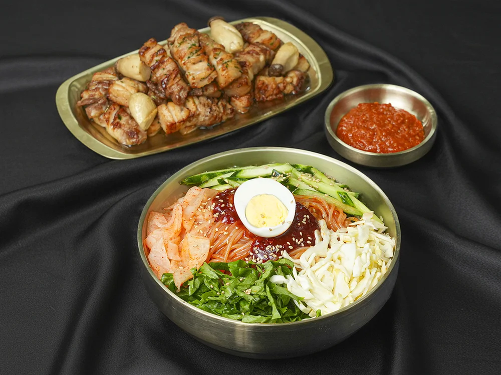 쫄면+고기
